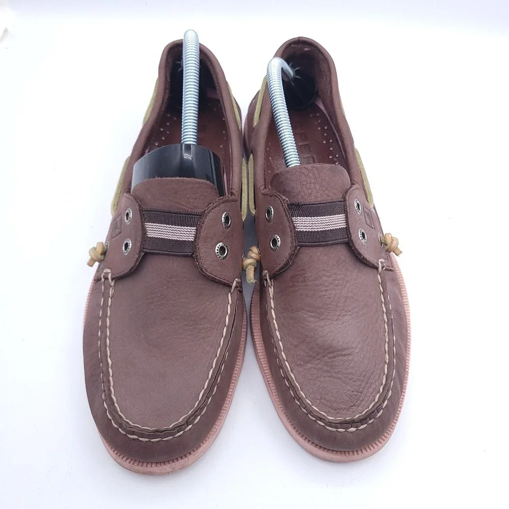 Sperry Top Sider Gore Boat Shoes Mens Sz 10 Brown Amaretto Pink Color Pop Sole
